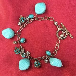 Vintage Turquoise & Rhinestone Gold Tone Bracelet
